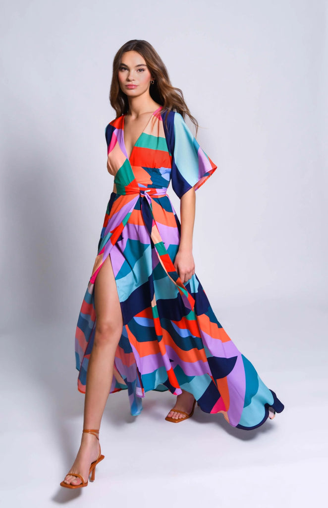 Hutch gemma dress in rainbow waves. Multicolored dress.