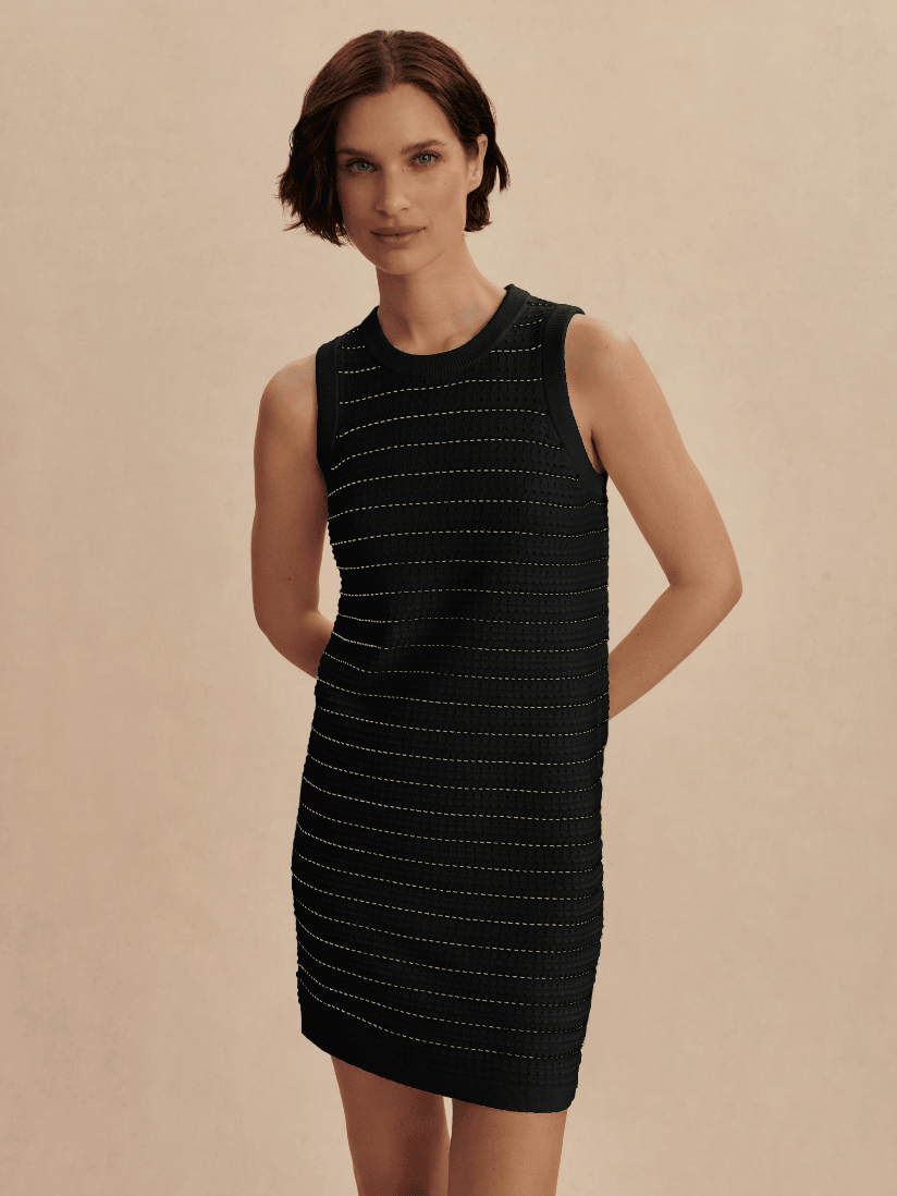 Mindy Contrast Stitch Knit Dress in Black  Edit and Co
