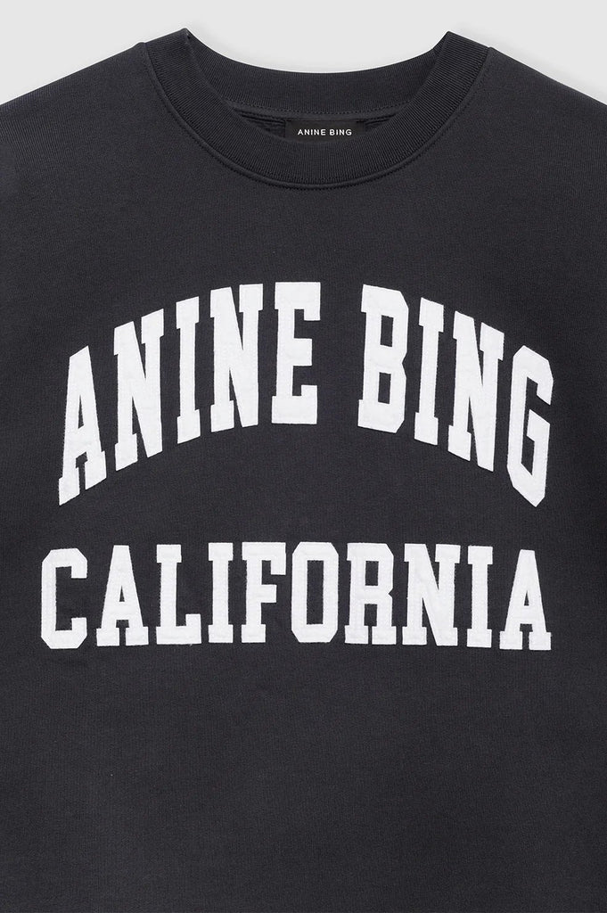 anine bing miles sweatshirt in vintage black detail up close 