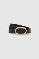 anine bing signature link belt in black women women's belt gold hardware up close detail image