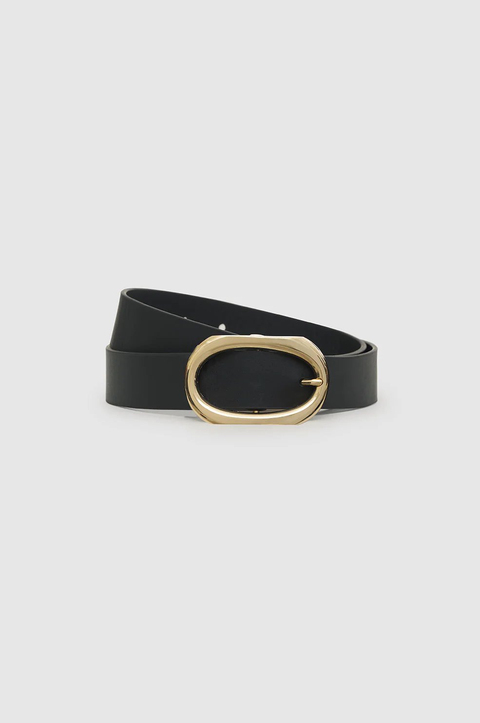 anine bing signature link belt in black women women's belt gold hardware up close detail image