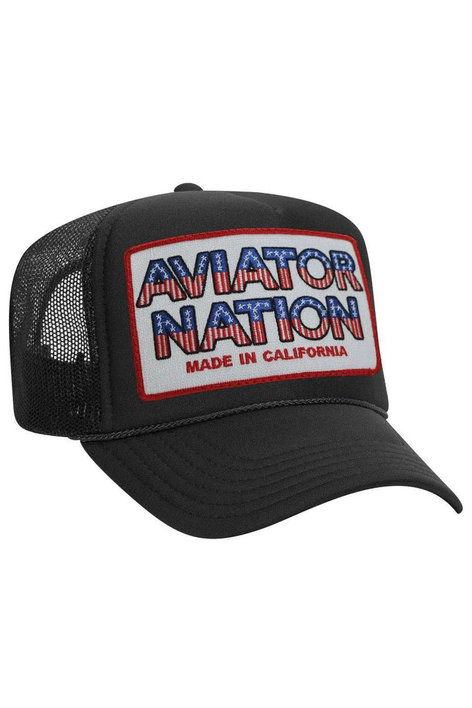 aviator nation usa patriotic vintage trucker hat in black and adjustable front image unisex men and women hat
