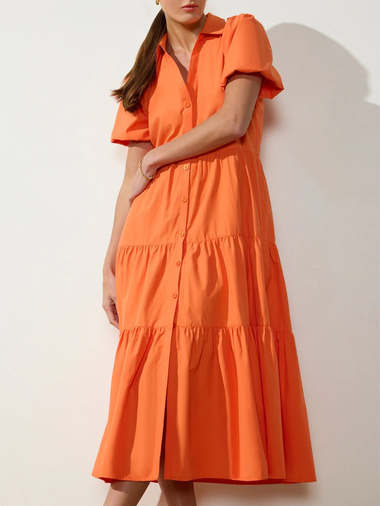 Women's Brochu walker havana dress in tangerine worn on model