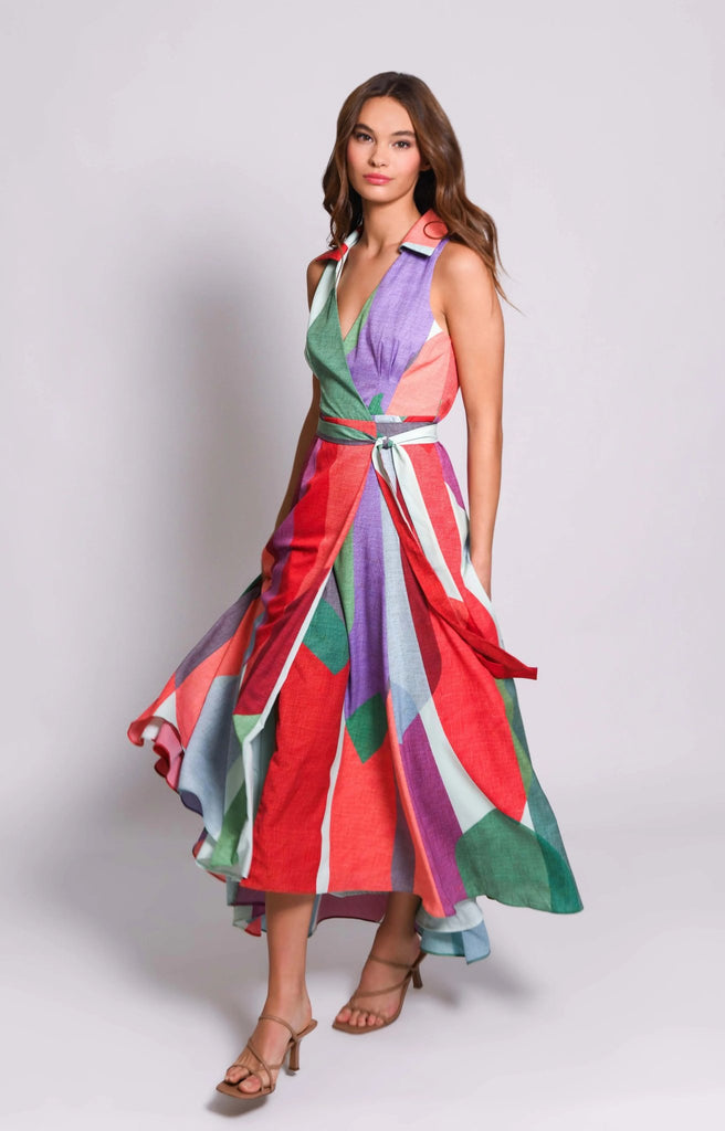 hutch vela dress multicolor overlap leaves dress