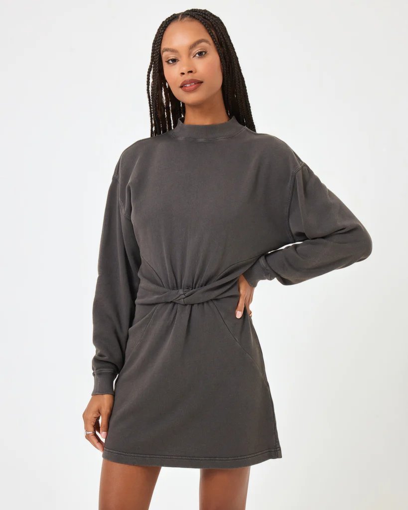LSPACE mockneck mini dress called the asher dress in ash with long sleeves