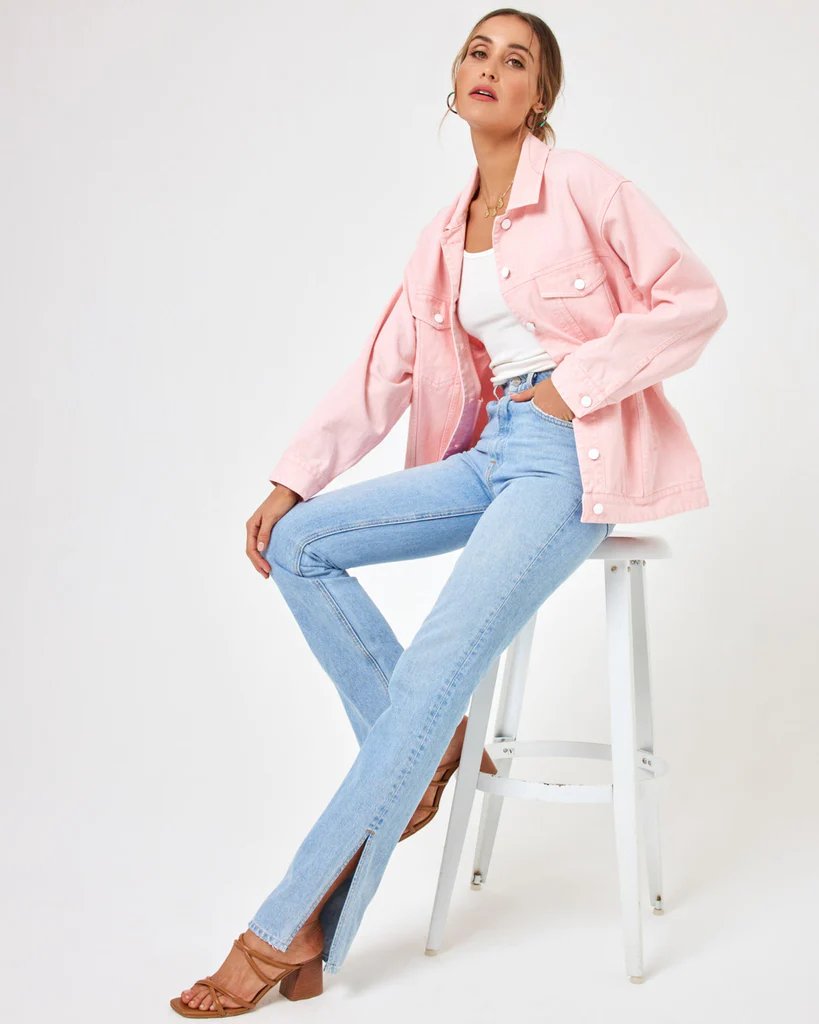 lspace avery jacket in blossom front sitting