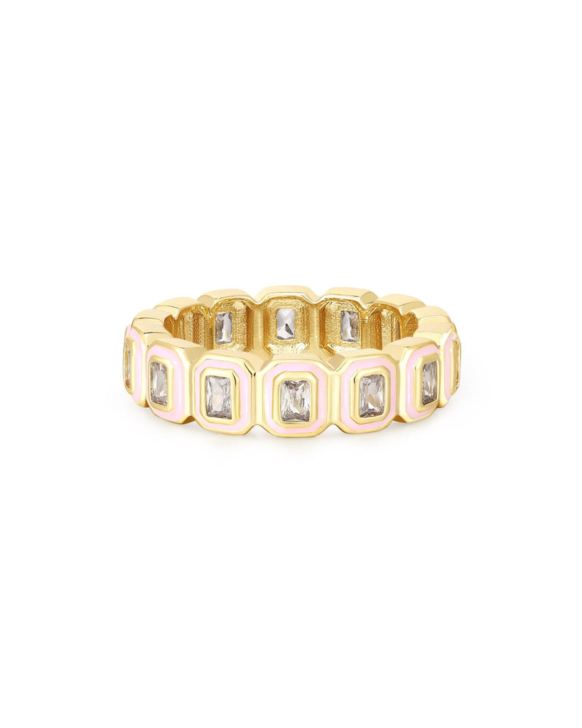 luv aj bezel ballier ring in baby pink and gold women's jewelry