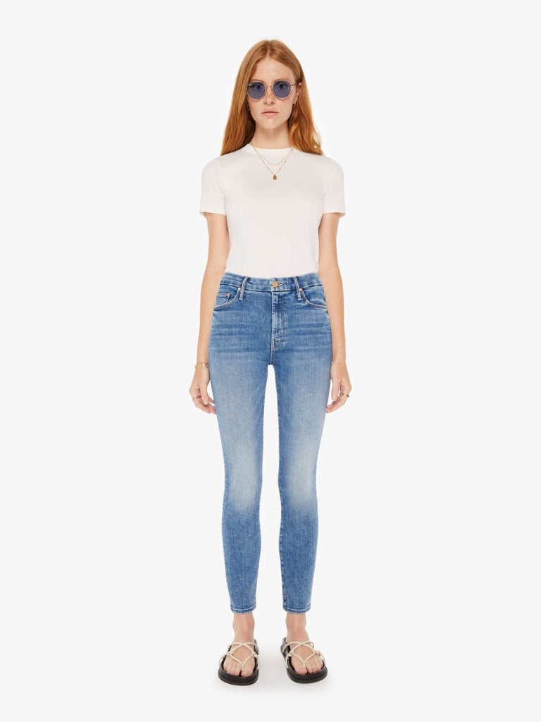 mother denim women's high waisted jeans looker ankle on the road