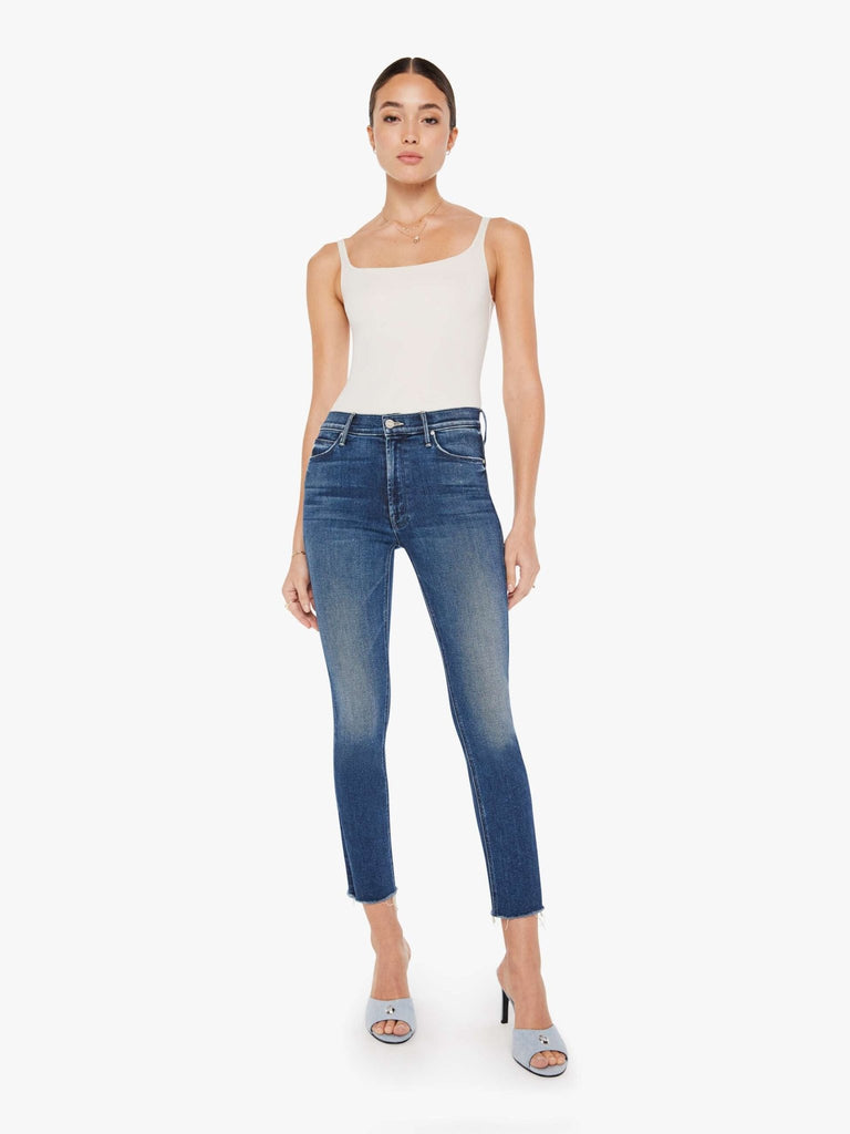 mother jeans in midrise dazzler ankle fray in cest la vie