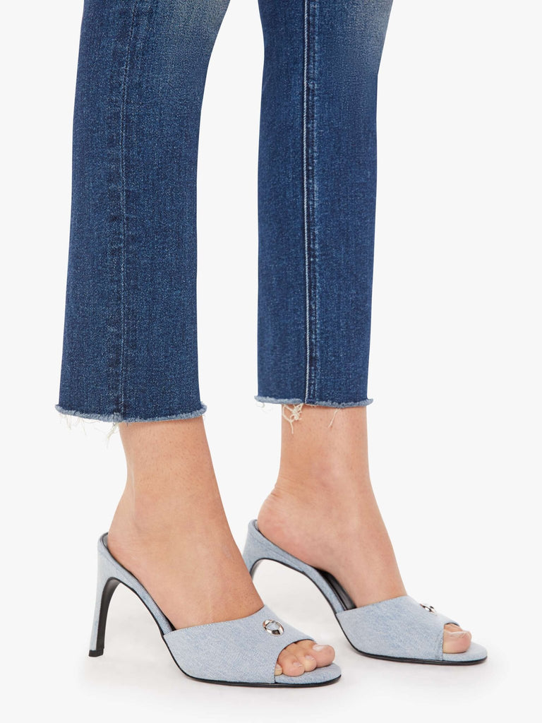 Ankle fray of Mother's midrise dazzler jeans in cest la vie
