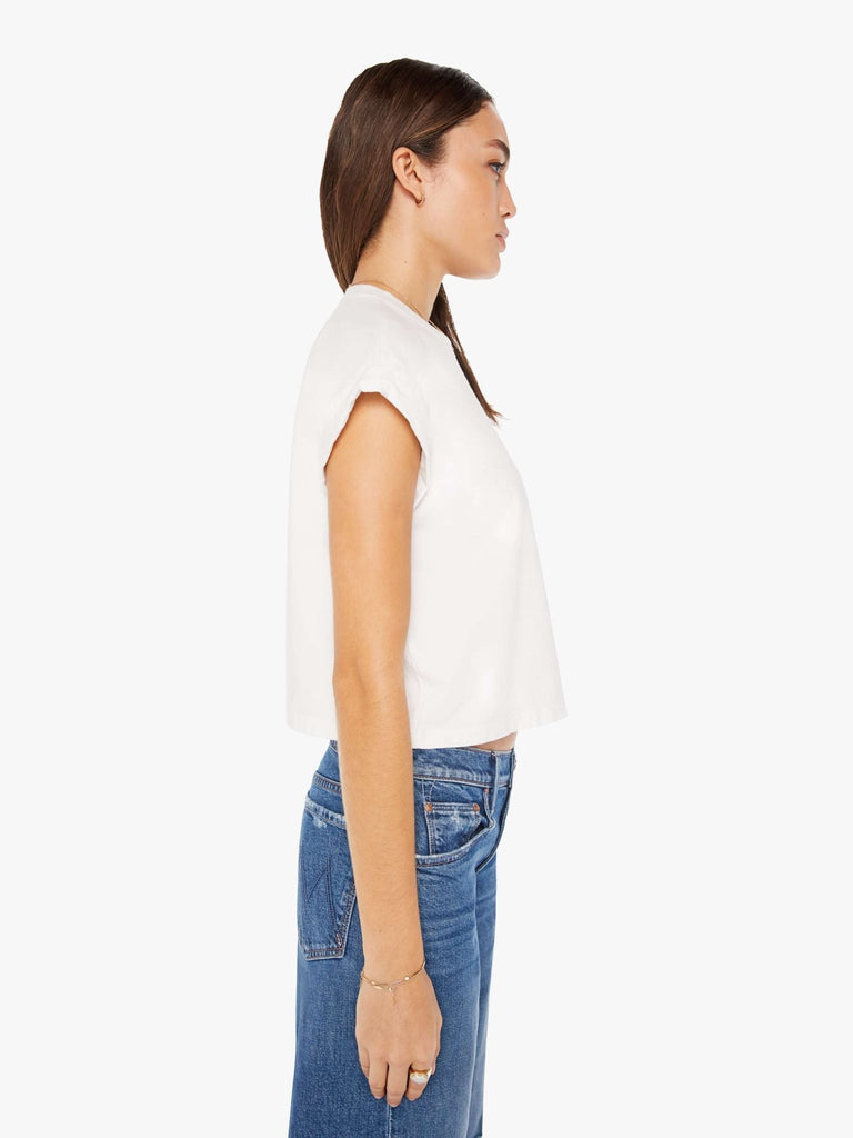 mother denim women's the keep on rolling pocket tee in bright white side view