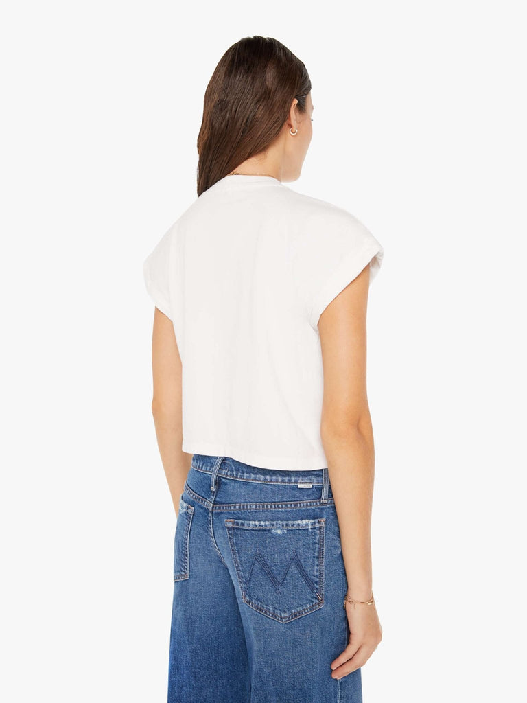 mother denim women's the keep on rolling pocket tee in bright white behind view
