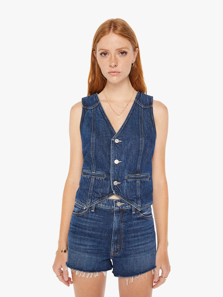 mother denim vest in the masked ride in did you bring me anything on model 