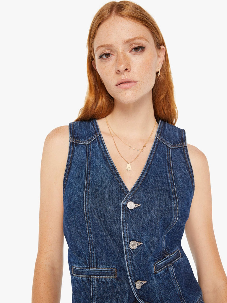 mother denim vest in the masked ride in did you bring me anything on model
