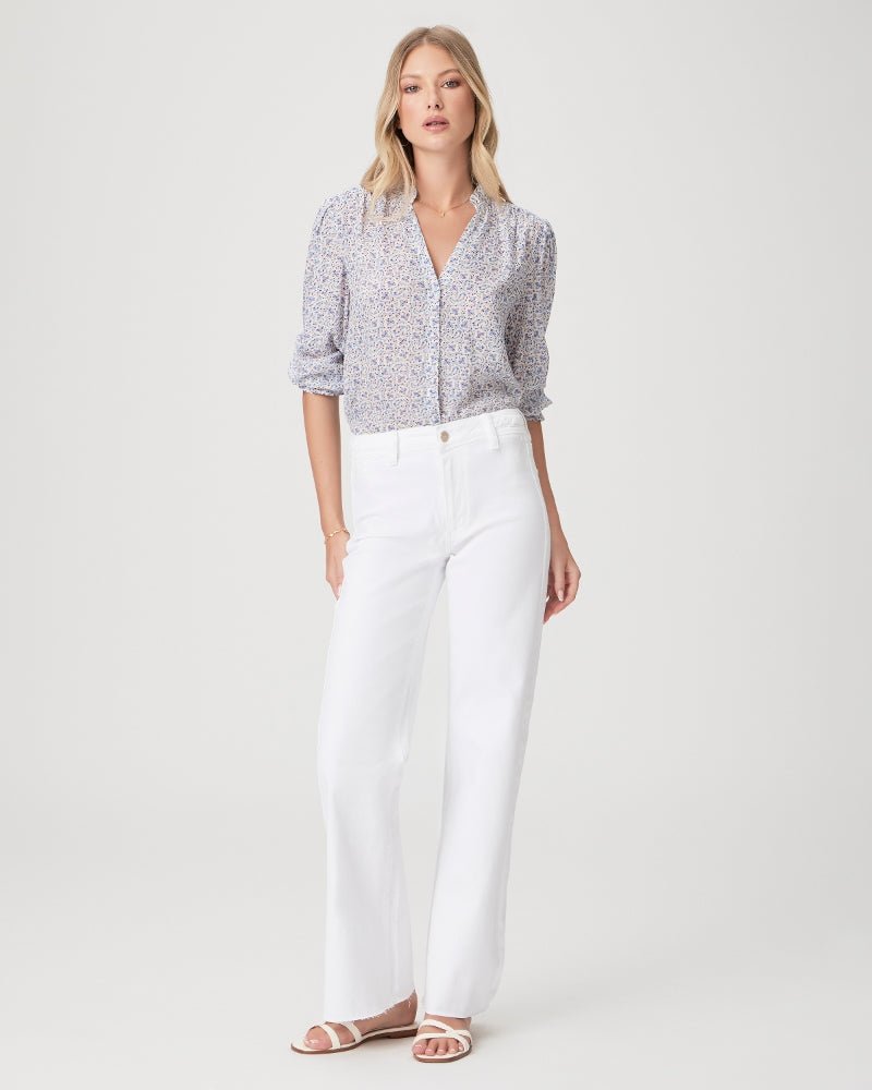 piage leenah 32 jeans in crisp white styled on model