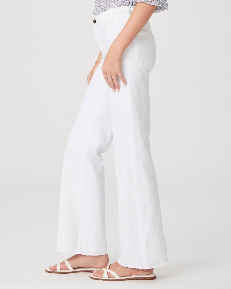 piage leenah 32 jeans in crisp white styled on model side view