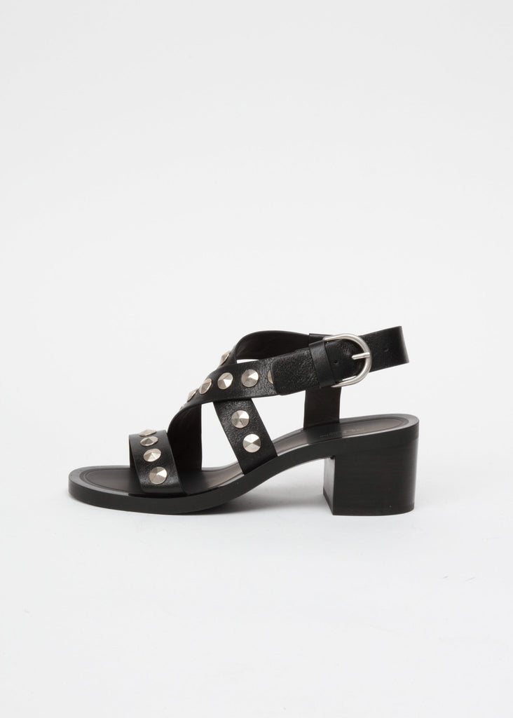 rag and bone geo stud block heel in black with silver buckle