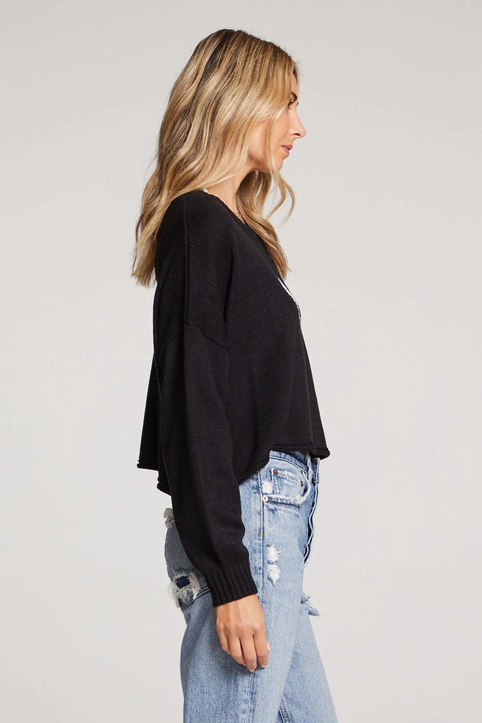 ganna sweater in black women's casual top with white heart side view