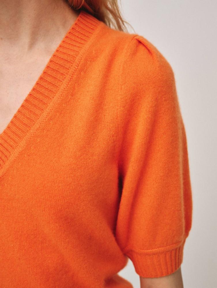 white-and-warren-cashmere-puff-sleeve-v-neck-bright-tangerine-sweater